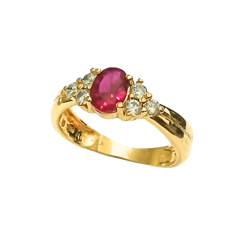 Anel de Formatura com 1 pedra Oval de 7 x 5 mm e 6 pedras naturais ou sintéticas de 6,0 Pts