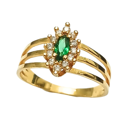 Anel Formatura com 1 pedra Navete de 3 x 6 mm e 12 pedras de 0,5 Pts