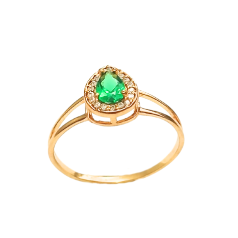 Anel Formatura Gota com 1 pedra em gota de 4 x 6 mm e 18 pedras de 0,5 Pts