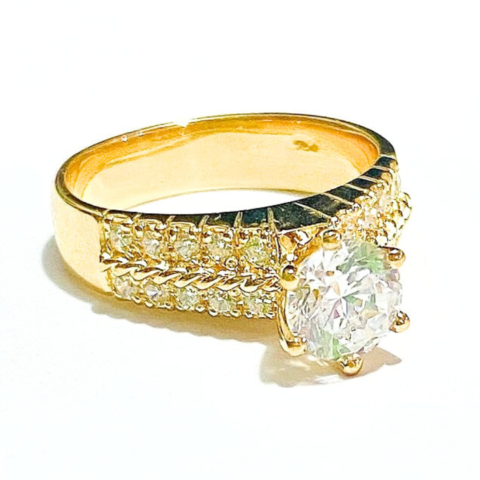 Anel Solitário Rosa com 1 pedra de 1,0 quilate e 20 pedras de 2,0 Pts.