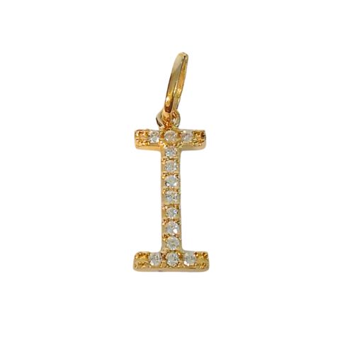 Pingente Letra I 10mm  em ouro 18k com 13 pedras .