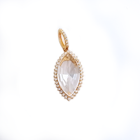 Pingente Navete Espelho em ouro 18k , com 41 pedras