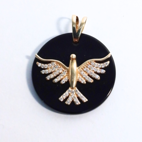 Pingente Divino Onix em ouro 18k , com 57 pedras