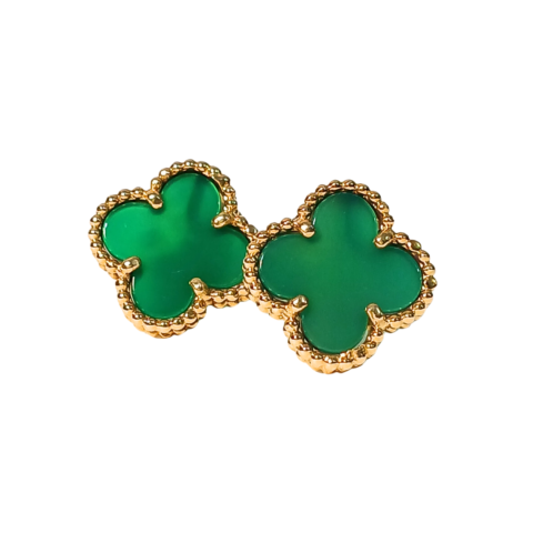 Brinco Trevo Chapa em ouro 18k, com 2 pedras.