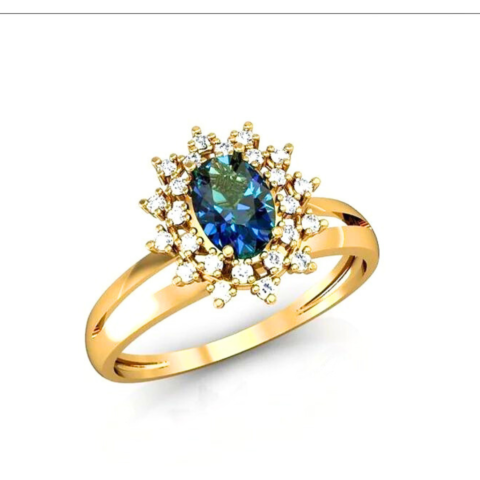 Anel Formatura Oval em ouro 18K, com 37 pedras