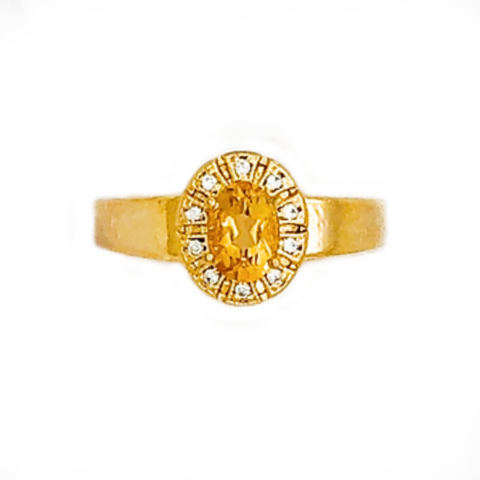 Anel de Formatura com 1 pedra Oval de 6 x 8 mm e 10 pedras de 0,5 Pts 