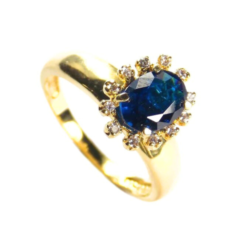 Anel Formatura Chuveirão com 1 Pedra oval natural ou sintética 6 x 8 mm e 12 pedras de 0,8Pts