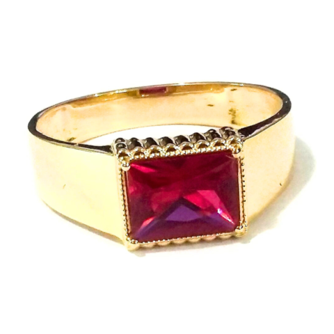 Anel Formatura Unissex com 1 pedra central baguete 6 x 8 mm