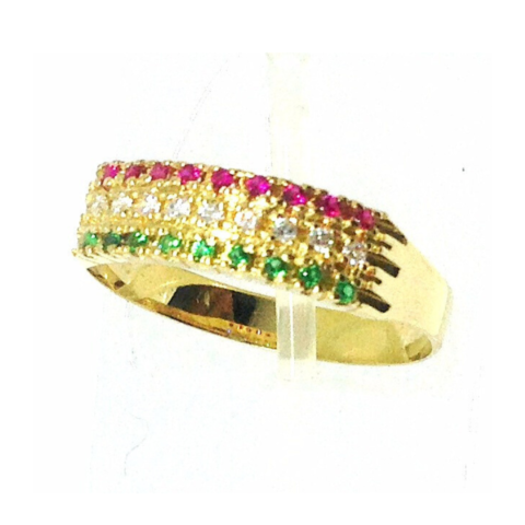 Anel Meia Aliança Tripla com 3 fileiras de 9 pedras cada