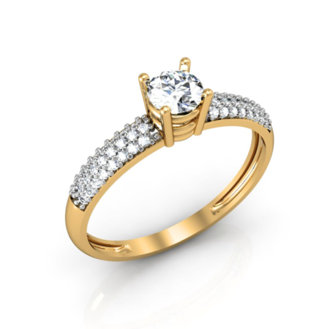 Anel Solitário Bombie com 1 pedra redonda  de 4,0 mm e 48 de 0,04Pts.