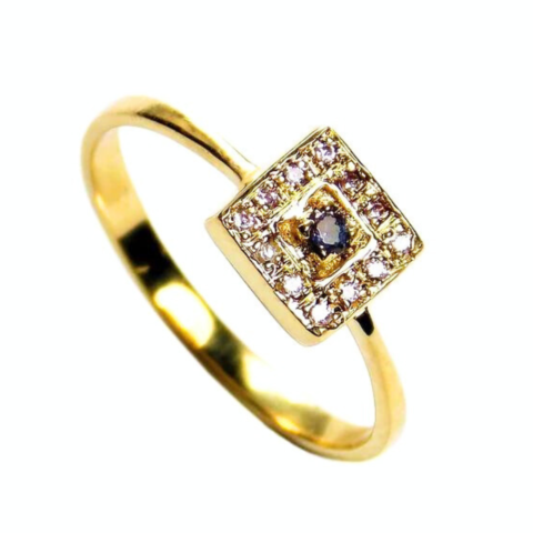 Anel Labirinto com 1 pedra de 1,5 mm e 12 pedras de 0,5 Pts