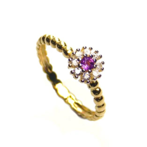 Anel Bolhas em ouro 18K, com 9 pedras