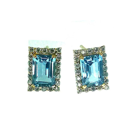 Brinco Baguete 1 Fila com 40 pedras de 0,8 Pts e 2 baguetes 4 x 9 mm