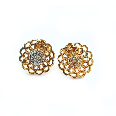 BRINCO FLOR DE TELA 14 PEDRAS