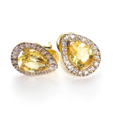 Brinco Gota com 36 pedras de 0,5 Pts e 1 pedra gota 6 x 9 mm