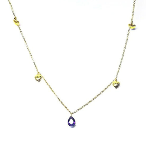 Colar Corrente Coração Gota com 1 pedra