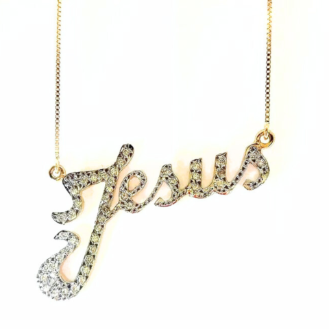 Colar Jesus com 44 pedras de 0.5 Pts