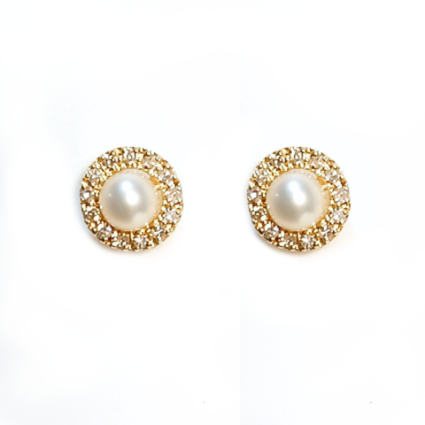 Brinco Ninho de Pérolas rednondas em ouro 18k , com 28 pedras