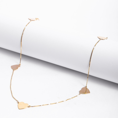 Colar 5 Corações Chapado em ouro 18k