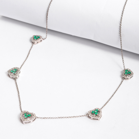 Colar 5 Corações em ouro 18k , com 93 pedras