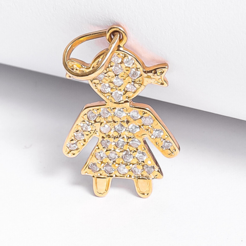 Pingente Boneca Mãe em ouro 18k , com 41 pedras